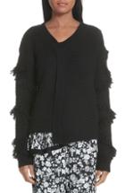 Women's Yigal Azrouel Fringe Sleeve Mixed Media Wool Sweater - Black