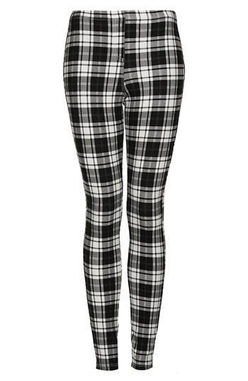 Topshop Checkered Denim Leggings White