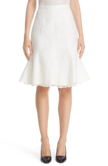 Women's Oscar De La Renta Flutter Hem Cloque Lace Skirt
