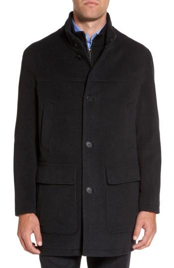Men's Cole Haan Wool Blend Top Coat With Inset Bib - Grey