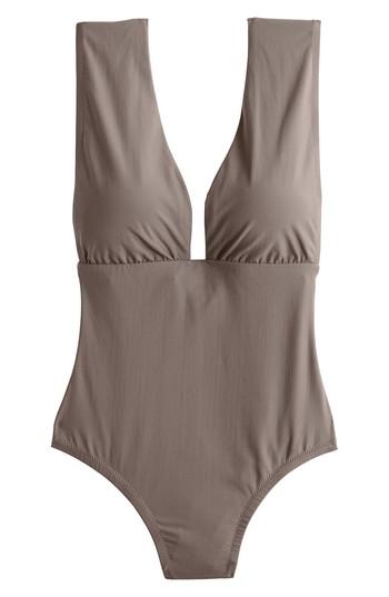 Women's J.crew Tactel V-neck One-piece Swimsuit - Grey