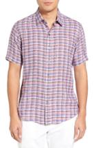 Men's Zachary Prell Bean Trim Fit Plaid Linen Sport Shirt - Red