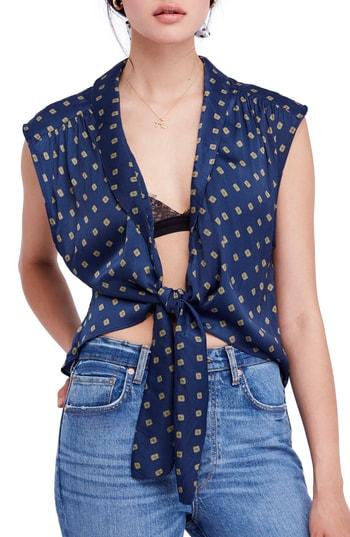 Women's Free People Mornings In Marrakesh Tie Vest - Blue