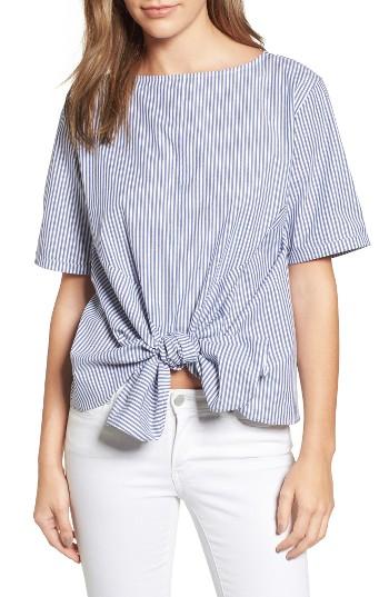 Women's Halogen Tie Front Woven Tee - Blue