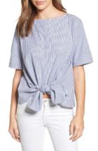 Women's Halogen Tie Front Woven Tee - Blue