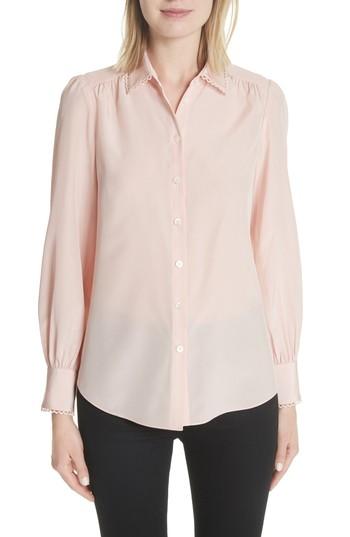 Women's Kate Spade New York Scallop Trim Silk Shirt - Pink