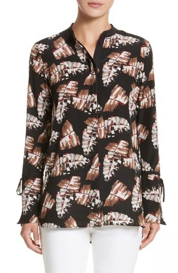 Women's Lafayette 148 New York Desra Print Silk Blouse, Size - Black