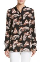 Women's Lafayette 148 New York Desra Print Silk Blouse, Size - Black