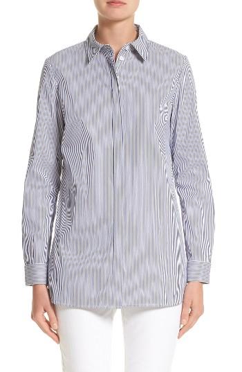 Women's Lafayette 148 New York Kadin Stripe Blouse, Size - Blue