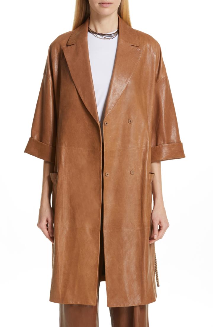 Women's Brunello Cucinelli Rope Belt Nappa Leather Coat Us / 42 It - Brown