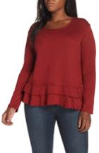 Women's Caslon Tiered Long Sleeve Tee, Size - Red