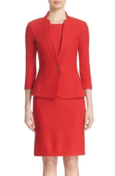 Women's St. John Collection Lattice Pique Knit Three Quarter Sleeve Jacket