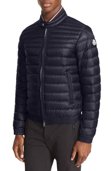 Men's Moncler Garin Water Resistant Down Moto Jacket