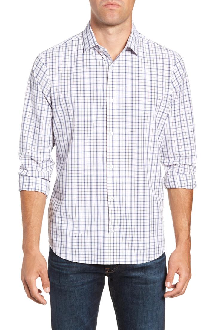 Men's Mizzen+main Moore Slim Fit Plaid Performance Sport Shirt, Size - Blue