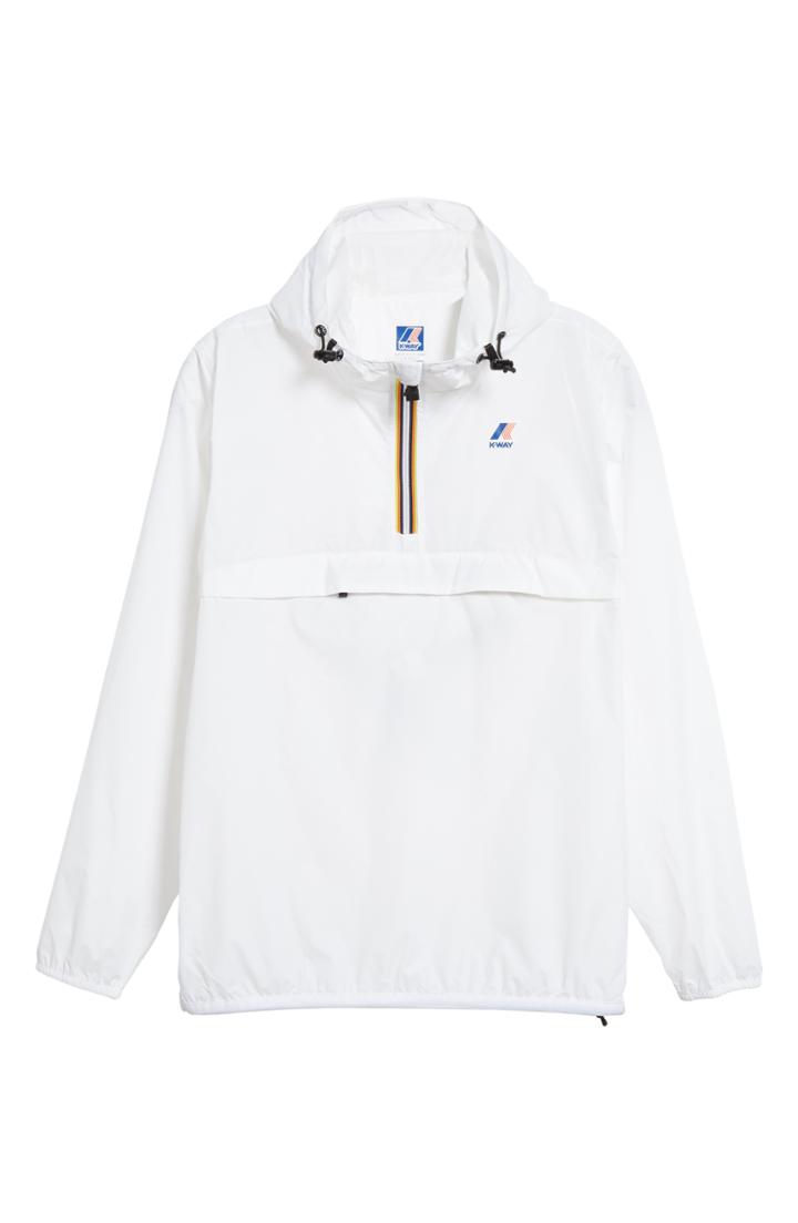 Men's K-way Le Vrai 3.0 Leon Water Resistant Quarter Zip Pullover Windbreaker - White