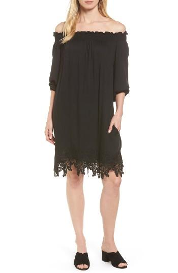Women's Halogen Lace Hem Off The Shoulder Shift Dress