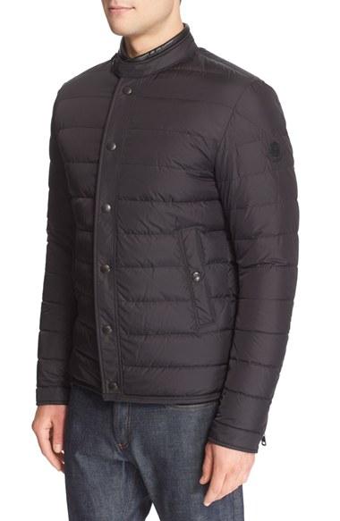 Men's Moncler 'hanriot' Leather Trim Quilted Down Moto Jacket - Black