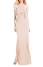 Women's #levkoff Flutter Halter Chiffon A-line Gown - Pink