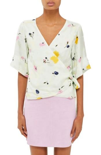 Women's Topshop Boutique Marble Bloom Wrap Top Us (fits Like 0-2) - Green