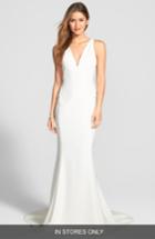 Women's Amsale Back Detail Flared Silk Crepe Gown, Size - Ivory