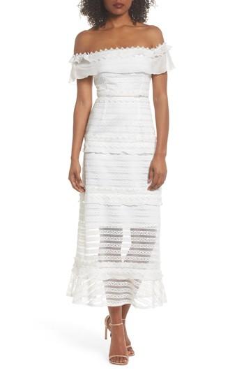 Women's Foxiedox Lucy Off The Shoulder Stripe Lace Dress - White