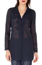 Women's Akris Floral Embellished Voile Blouse - Blue