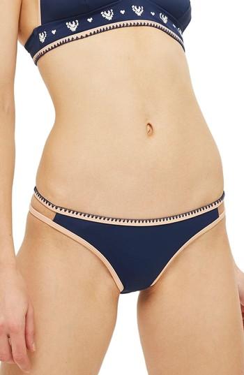 Women's Topshop Stitched Edge Bikini Bottoms Us (fits Like 0-2) - Blue