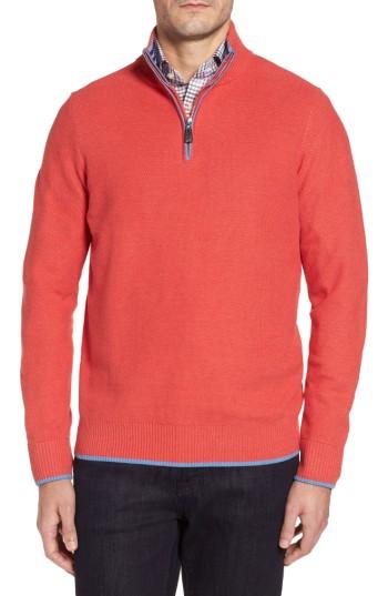 Men's Tailorbyrd Sorrel Tipped Quarter Zip Sweater - Coral