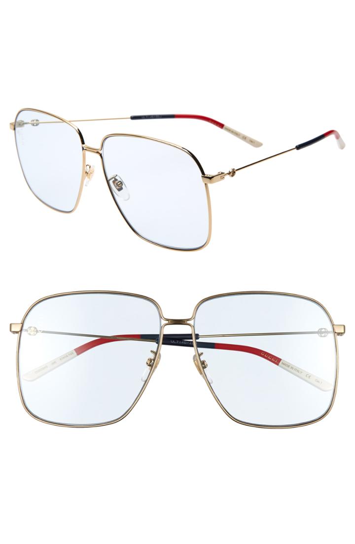 Women's Gucci 61mm Square Sunglasses - Gold/ Blue/ Red/ Ivory/ Azure