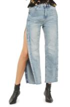 Women's Topshop Side Snap Straight Leg Jeans X 30 - Blue