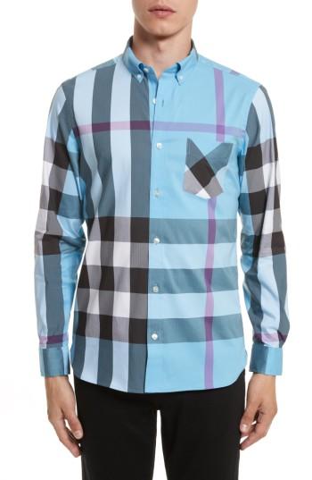 Men's Burberry Thornaby Slim Fit Plaid Sportshirt - Burgundy