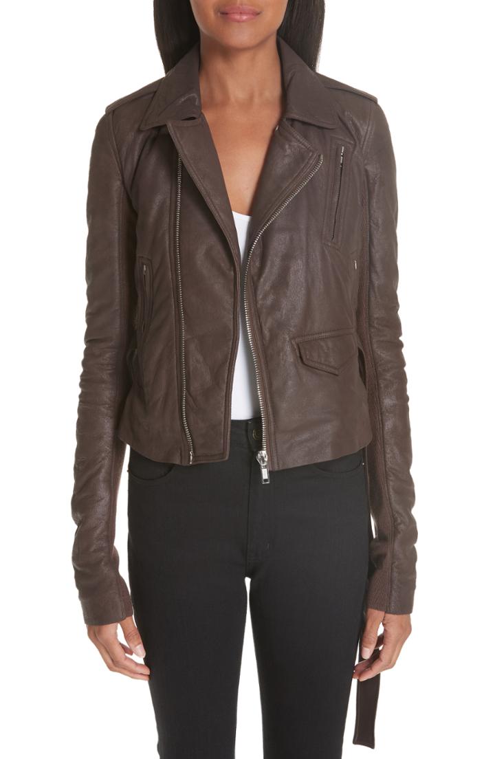 Women's Rick Owens Stooges Belted Leather Jacket Us / 46 It - Brown