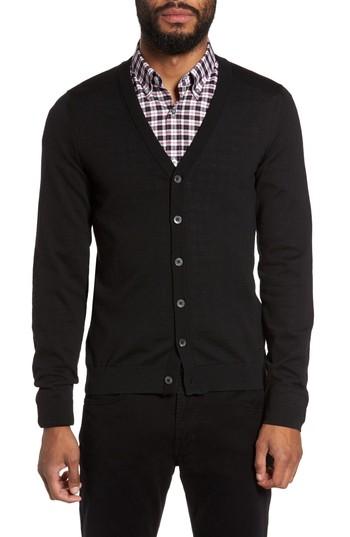 Men's Boss Mardon Slim Fit Wool Button Cardigan, Size - Black
