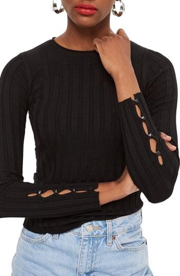 Women's Topshop Popper Crew Sweater Us (fits Like 0) - Black