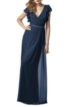 Women's Dessy Collection Sequin Flutter Sleeve Gown - Blue