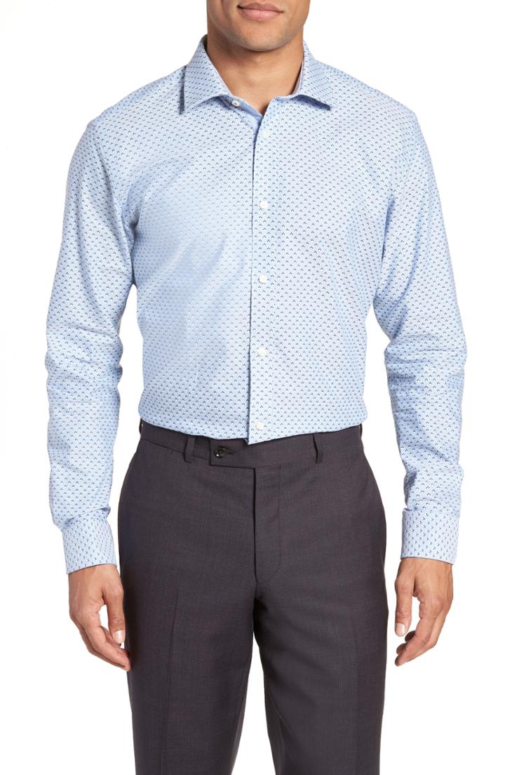 Men's Ted Baker London Forestr Trim Fit Geometric Dress Shirt .5 34/35 - Blue
