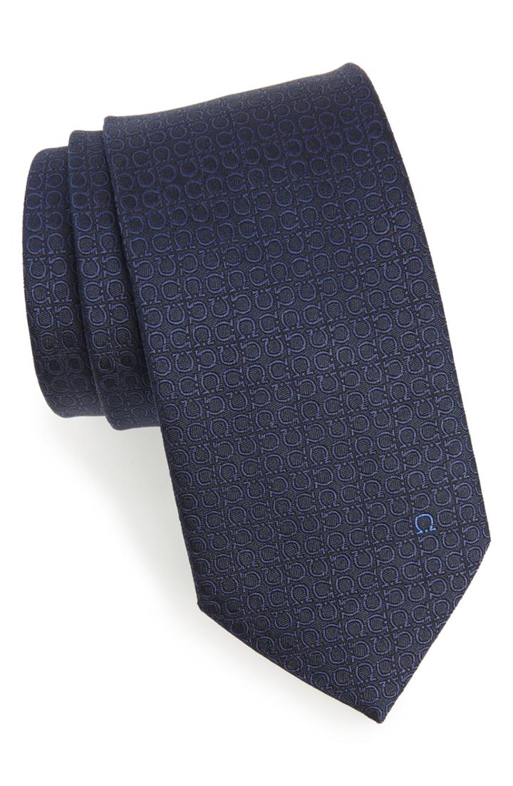 Men's Salvatore Ferragamo Erve Gancio Jacquard Silk Tie, Size - Blue