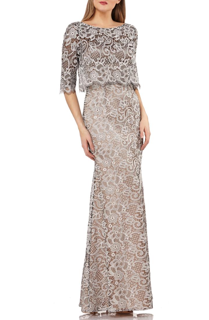 Women's Js Collection Embroidered Lace Scallop Trim Evening Dress