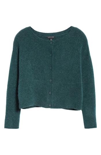 Women's Eileen Fisher Ballet Neck Cashmere Blend Cardigan, Size - Green