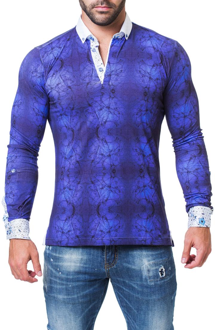 Men's Maceoo Newton Idol Trim Fit Long Sleeve Polo - Blue