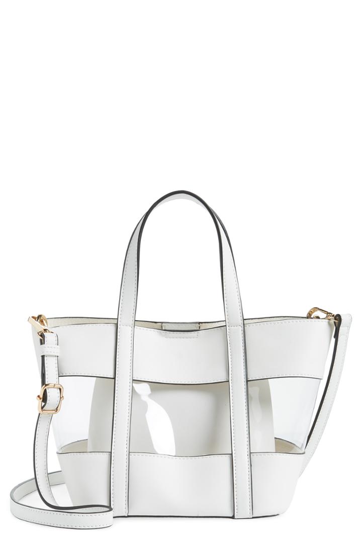 Emperia Clear Panel Mini Faux Leather Tote - White