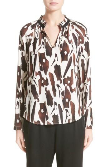 Women's Zero + Maria Cornejo Quinn Bark Chips Print Charmeuse Shirt - Brown