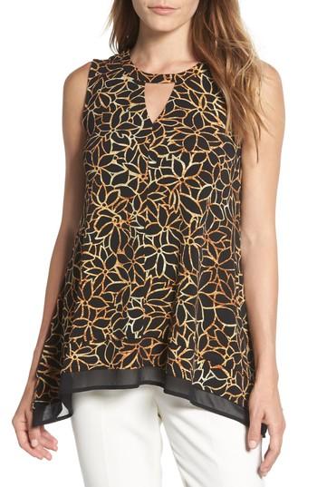 Women's Chaus Keyhole Floral Top - Black