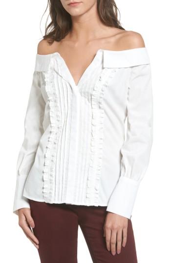 Women's Socialite Ruffle Off The Shoulder Shirt - White