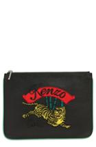 Kenzo Leaping Tiger Leather A4 Pouch - Black
