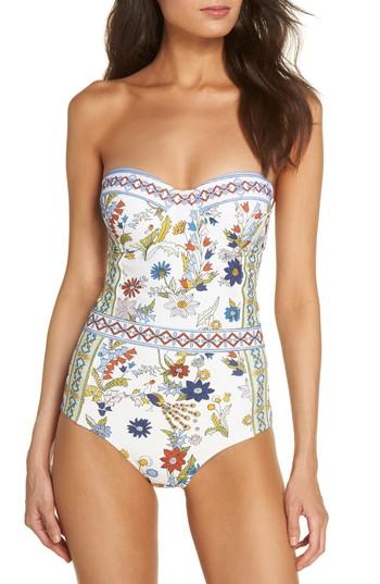 Women's Tory Burch Meadow Folly Underwire One-piece Swimsuit - Ivory
