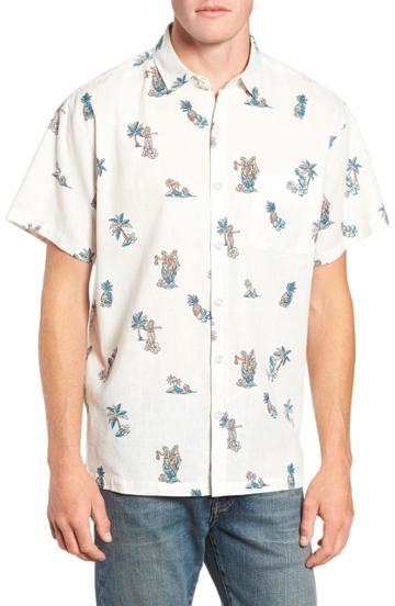 Men's Kahala Moku Iki Classic Fit Linen & Cotton Sport Shirt - White