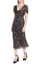 Women's Lewit Puff Sleeve Devore Jacquard Midi Dress