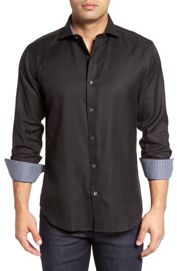 Men's Bugatchi Slim Fit Diamond Jacquard Sport Shirt, Size - Black