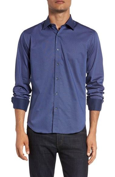 Men's Bugatchi Shaped Fit Diamond Jacquard Sport Shirt